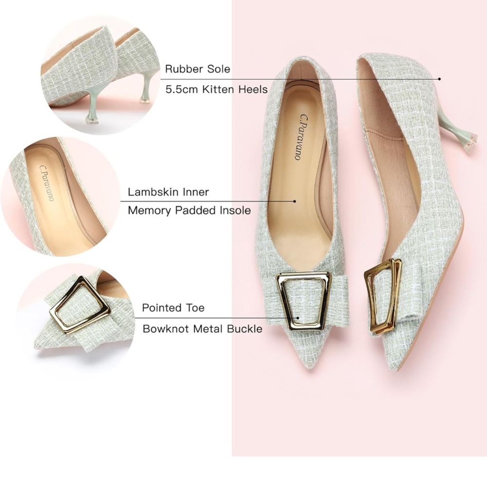 C.Paravano  size 8.5 New kitten heel pumps toe wedding shoes with metal b